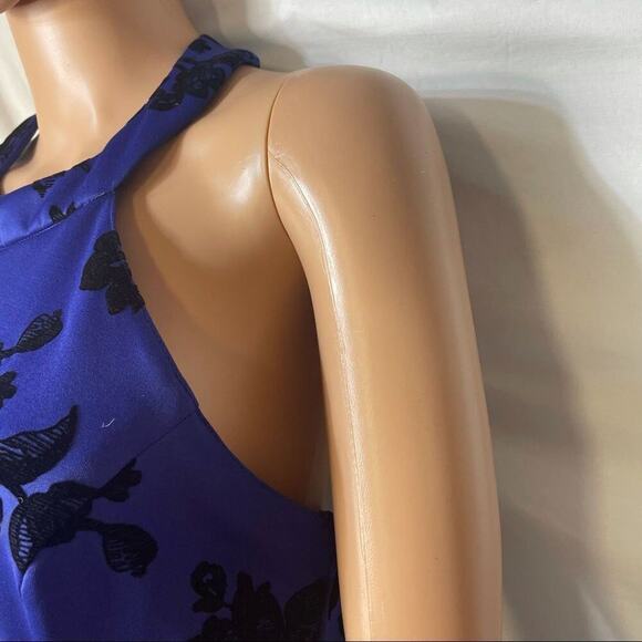 B Darlin dress Flocked Velvet Floral Fit & Flare mini SZ 11/12 black/blue skater - Picture 15 of 16